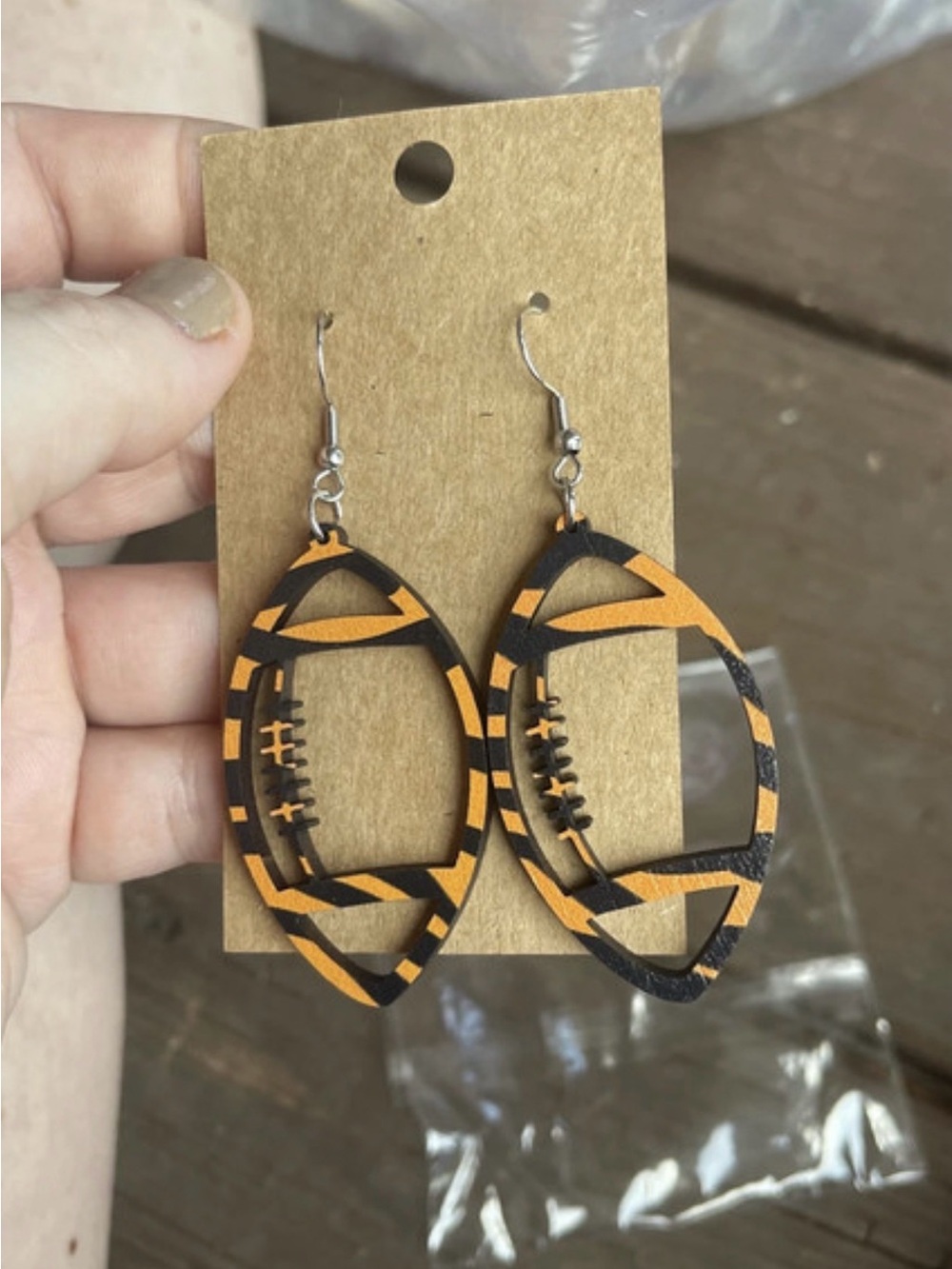 Handcrafted Orange and Black Football Earrings - Women Jewelry